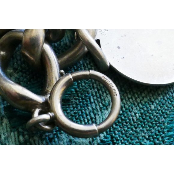 Big Link Sterling Silver Charm Bracelet Large Engraved HSB Heart Charm Edna 1943 - Picture 6 of 7